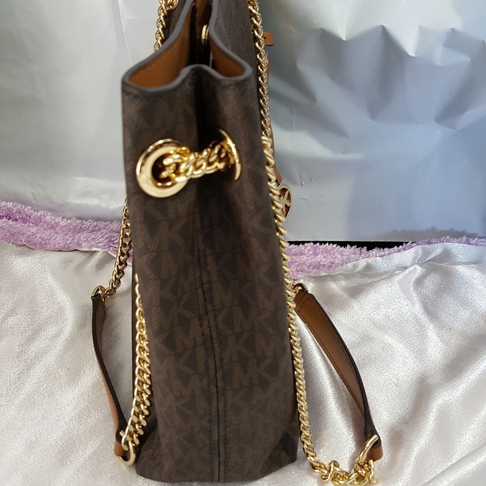 Michael Kors Jet Set Gold Chain BROWN  $298Tote - Picture 6 of 8